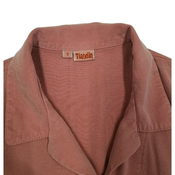 Tianello‎ Button Up Blouse Tencel Waist Shaping Pinkish Red Collar Long Sleeve S - Picture 5 of 12